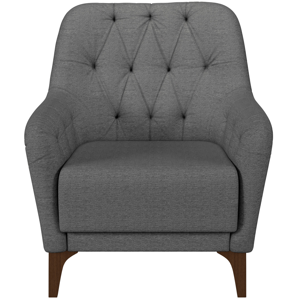 Poltrona Para Sala De Estar Decorativa Com Tachas Base Fixa Blenda M03 Linho Chumbo - Lyam Decor