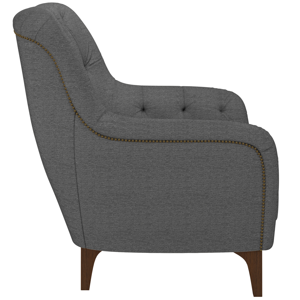 Poltrona Para Sala De Estar Decorativa Com Tachas Base Fixa Blenda M03 Linho Chumbo - Lyam Decor