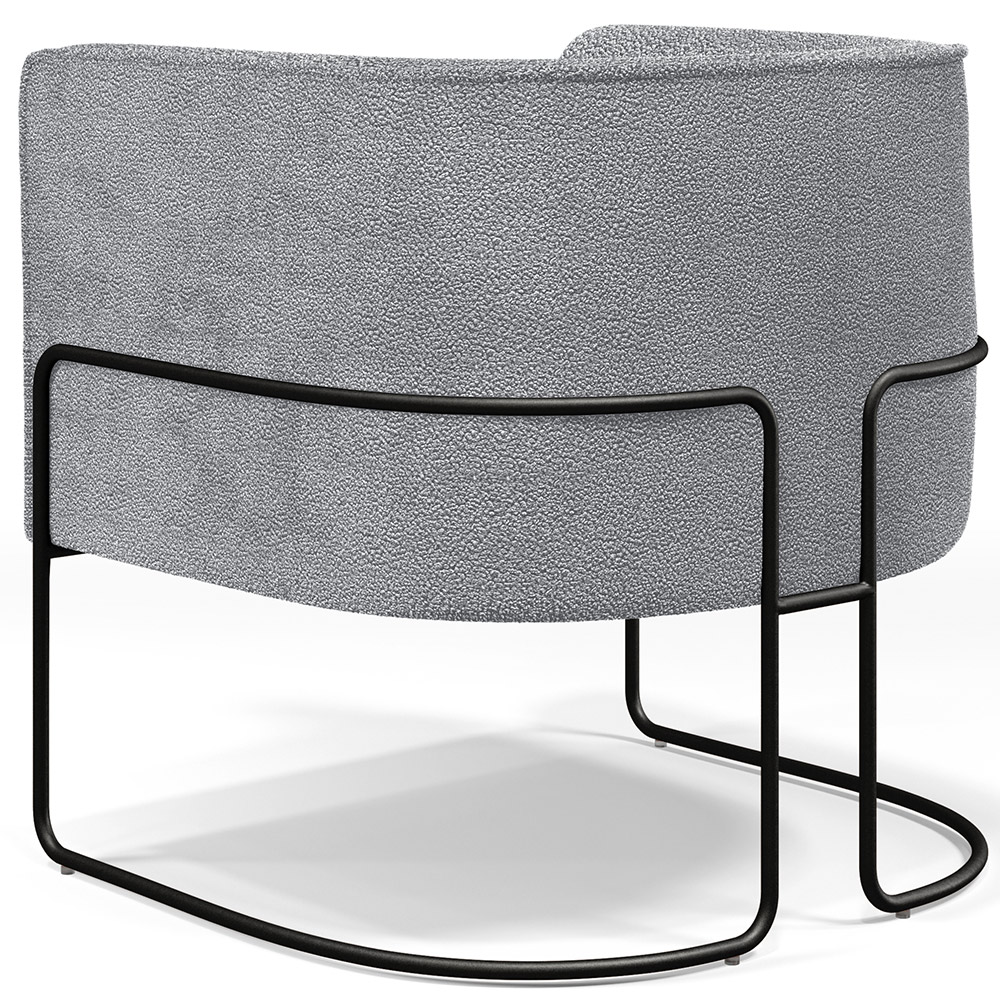 Poltrona Para Sala De Estar Decorativa Fixa Base Aço Preto Betina D02 Bouclê Cinza - Lyam Decor