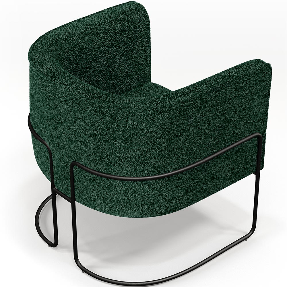 Poltrona Para Sala De Estar Decorativa Fixa Base Aço Preto Betina D02 Bouclê Verde - Lyam Decor