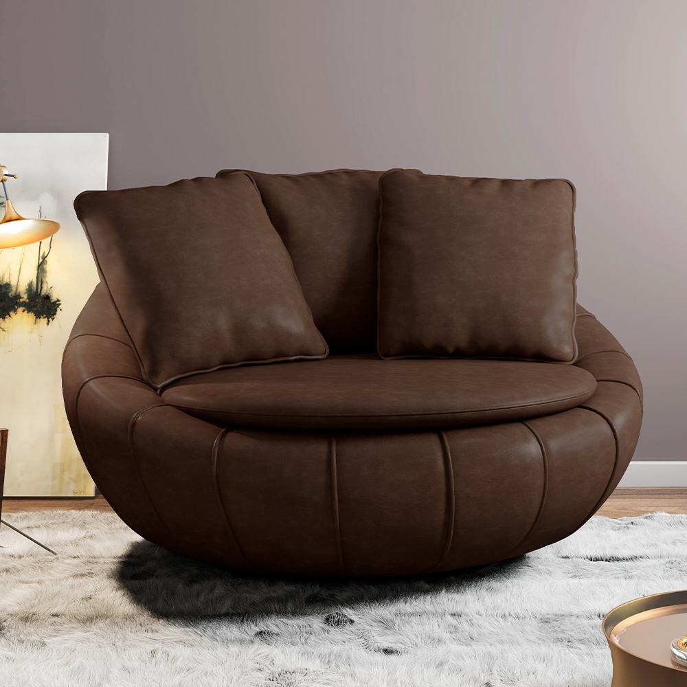 Poltrona Para Sala De Estar Decorativa Giratória Kira M03 Couríssimo Marrom - Lyam Decor