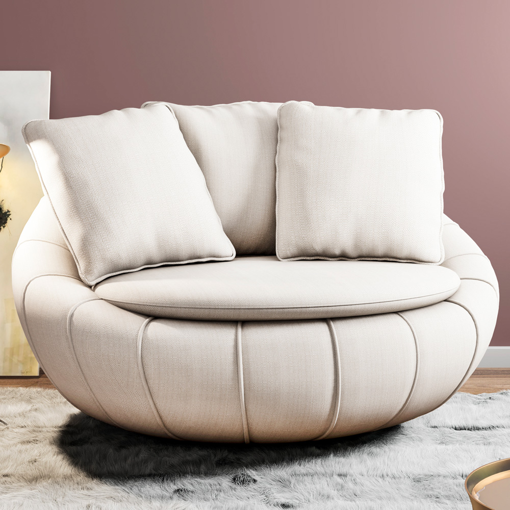 Poltrona Para Sala De Estar Decorativa Giratória Kira M03 Linho Bege - Lyam Decor