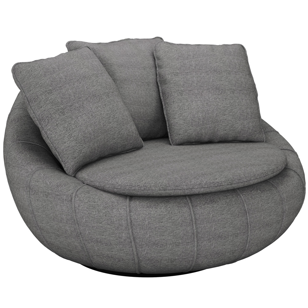 Poltrona Para Sala De Estar Decorativa Giratória Kira M03 Linho Cinza - Lyam Decor