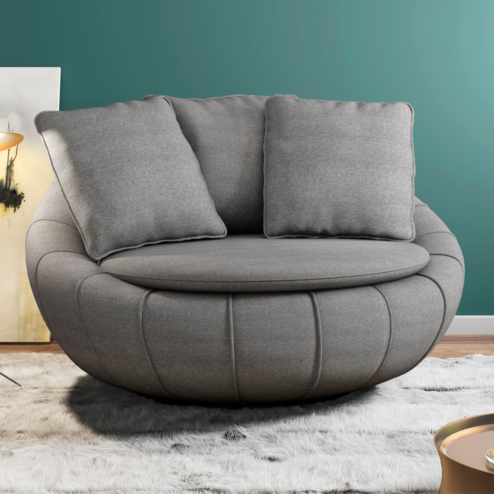 Poltrona Para Sala De Estar Decorativa Giratória Kira M03 Linho Cinza - Lyam Decor