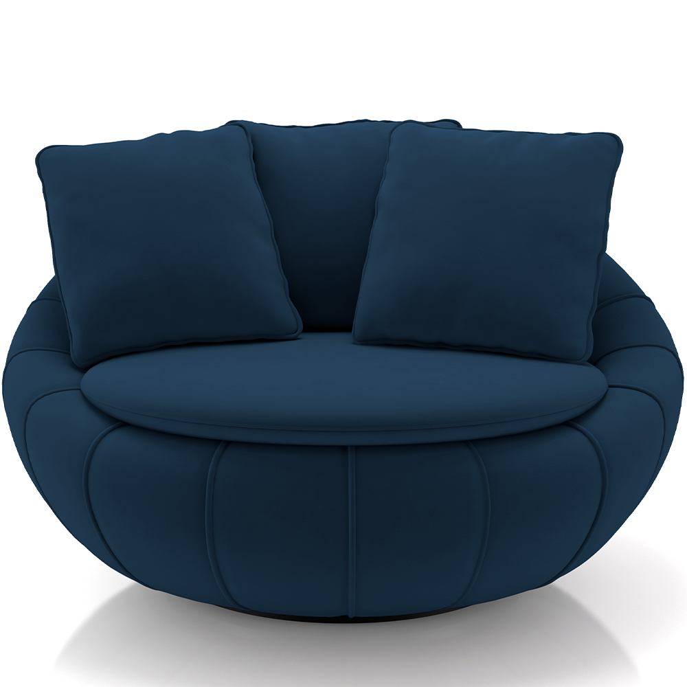 Poltrona Para Sala De Estar Decorativa Giratória Kira M03 Veludo Azul - Lyam Decor