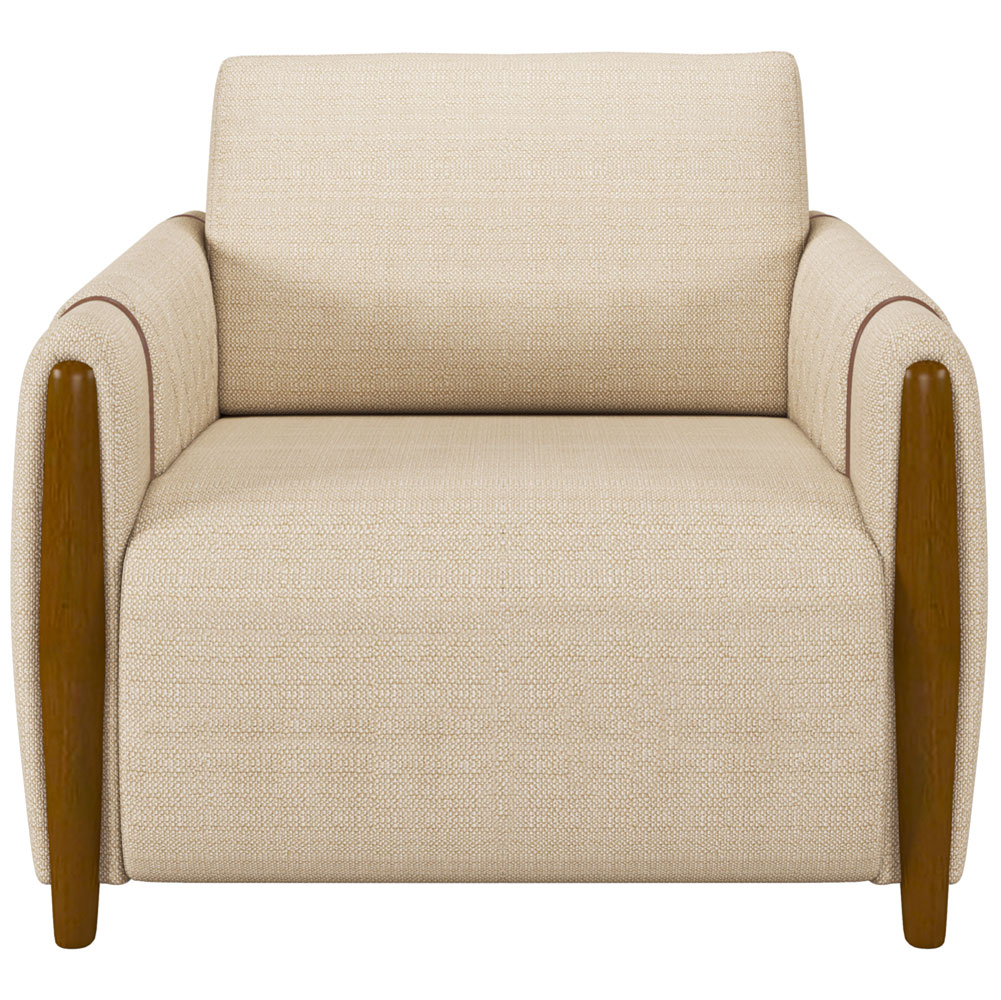 Poltrona Para Sala De Estar Decorativa Pés De Madeira Base Fixa Flora M03 Linho Bege - Lyam Decor
