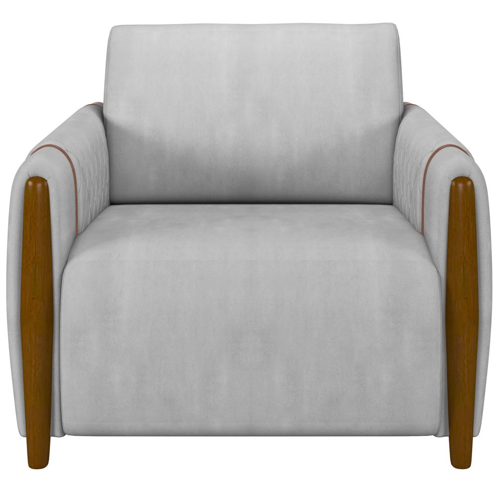 Poltrona Para Sala De Estar Decorativa Pés De Madeira Base Fixa Flora M03 Veludo Cinza - Lyam Decor