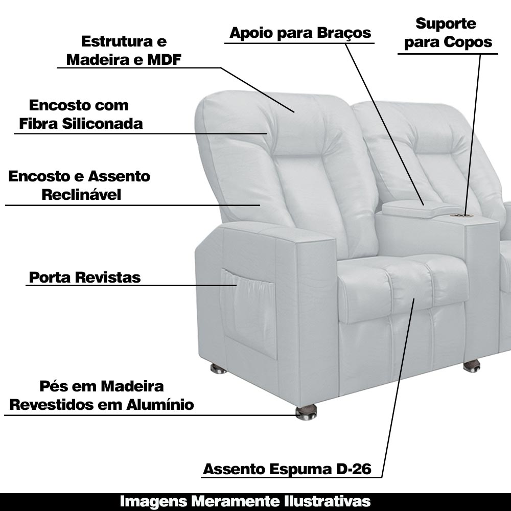 Poltrona Reclinável 2 Lugares Sala de Cinema Romeo F05 Facto Branco - Lyam Decor