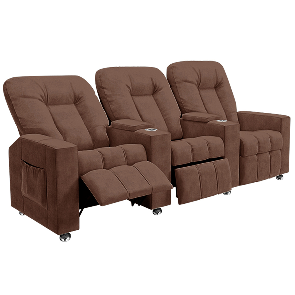 Poltrona Reclinável 3 lugares para Sala de Cinema Romeo F05 Veludo Terracota - Lyam Decor