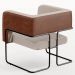 Poltrona Scarlett D02 Base Aço Preto Couríssimo Marrom B-38 Linho Bege C-107 - Lyam Decor