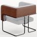 Poltrona Scarlett D02 Base Aço Preto Couríssimo Marrom B-38 Linho Cinza D-315 - Lyam Decor