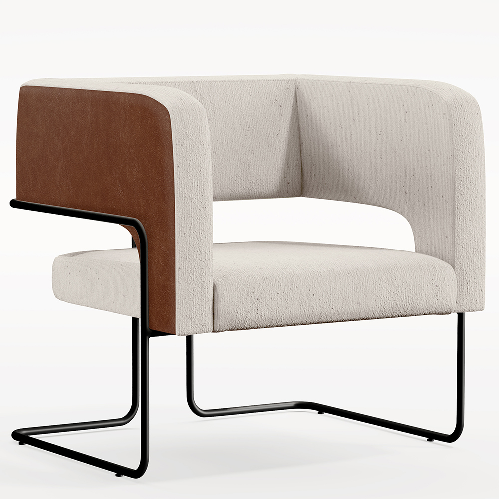 Poltrona Scarlett D02 Base Aço Preto Couríssimo Marrom B-38 Linho Cru C-443 - Lyam Decor