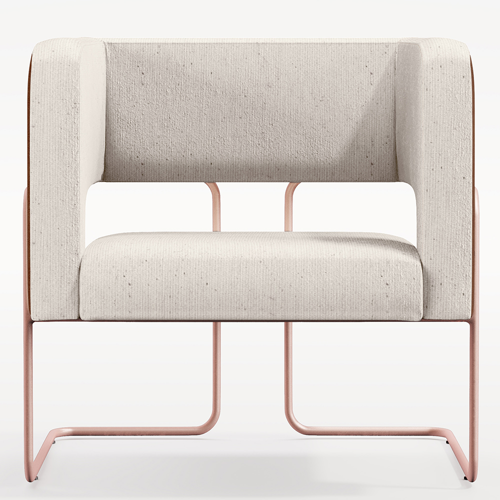 Poltrona Scarlett D02 Base De Aço New Cobre Couríssimo Marrom B-38 Linho Cru C-443 - Lyam Decor
