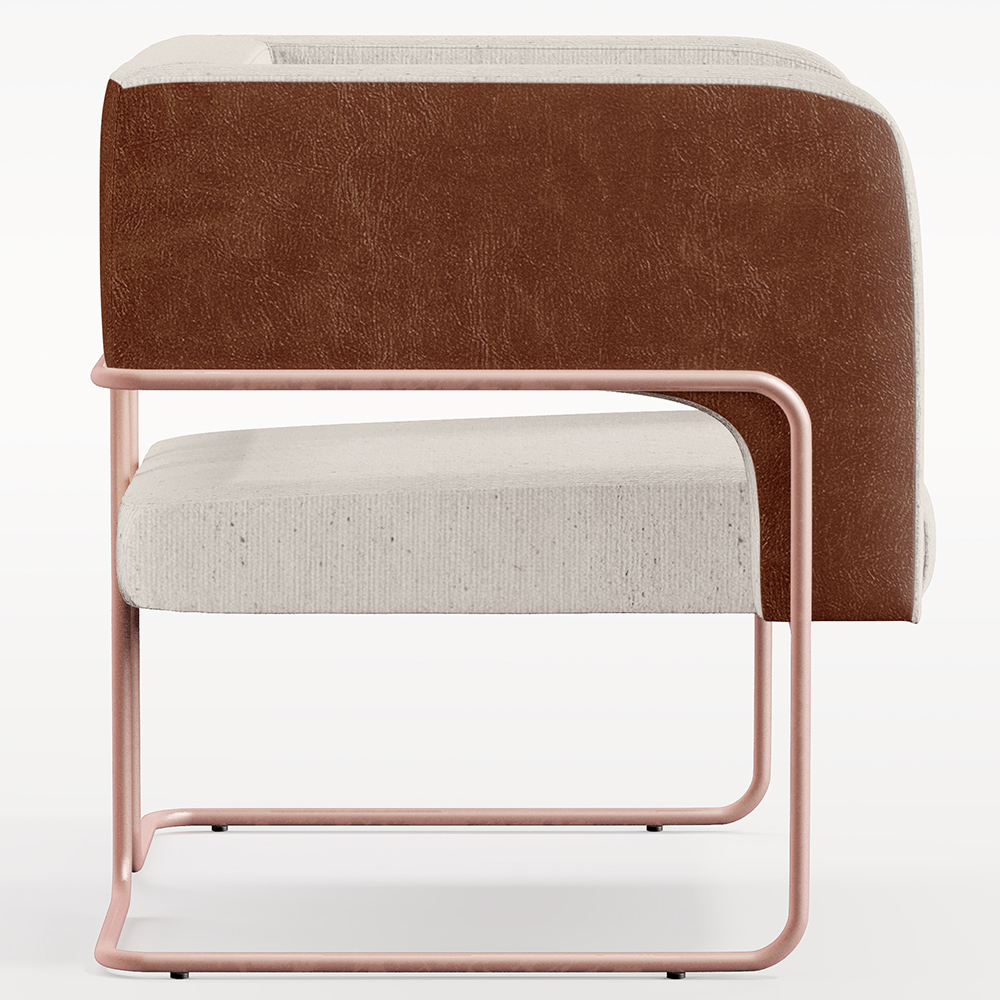 Poltrona Scarlett D02 Base De Aço New Cobre Couríssimo Marrom B-38 Linho Cru C-443 - Lyam Decor