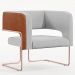 Poltrona Scarlett D02 Base De Aço New Cobre Courissímo Camel B-14 Linho Cinza D-315 - Lyam Decor