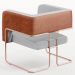 Poltrona Scarlett D02 Base De Aço New Cobre Courissímo Camel B-14 Linho Cinza D-315 - Lyam Decor