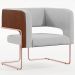 Poltrona Scarlett D02 Base De Aço New Cobre Courissímo Marrom B-38 Linho Cinza D-315 - Lyam Decor