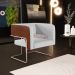 Poltrona Scarlett D02 Base De Aço New Cobre Courissímo Marrom B-38 Linho Cinza D-315 - Lyam Decor