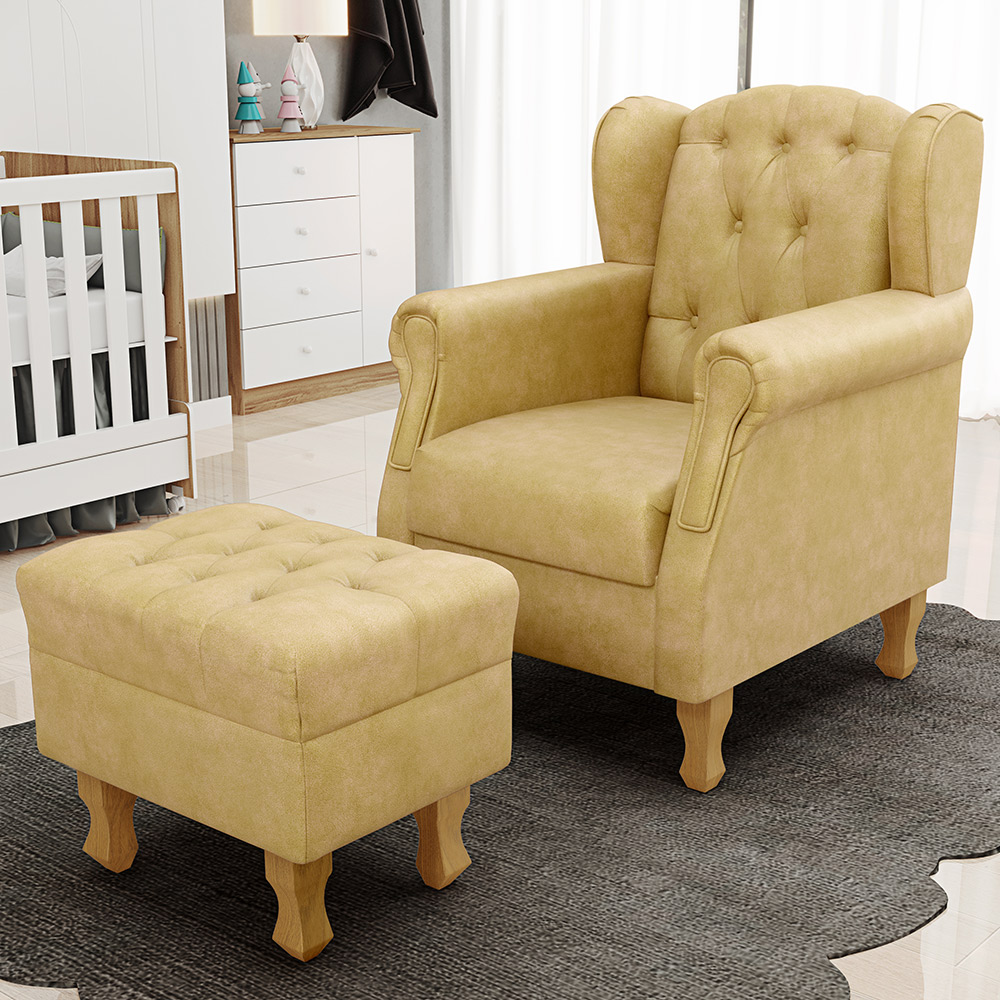 Poltrona de Amamentação Yara P02 com Puff Paris Luis Xv L02 Couríssimo Fendi - Lyam Decor