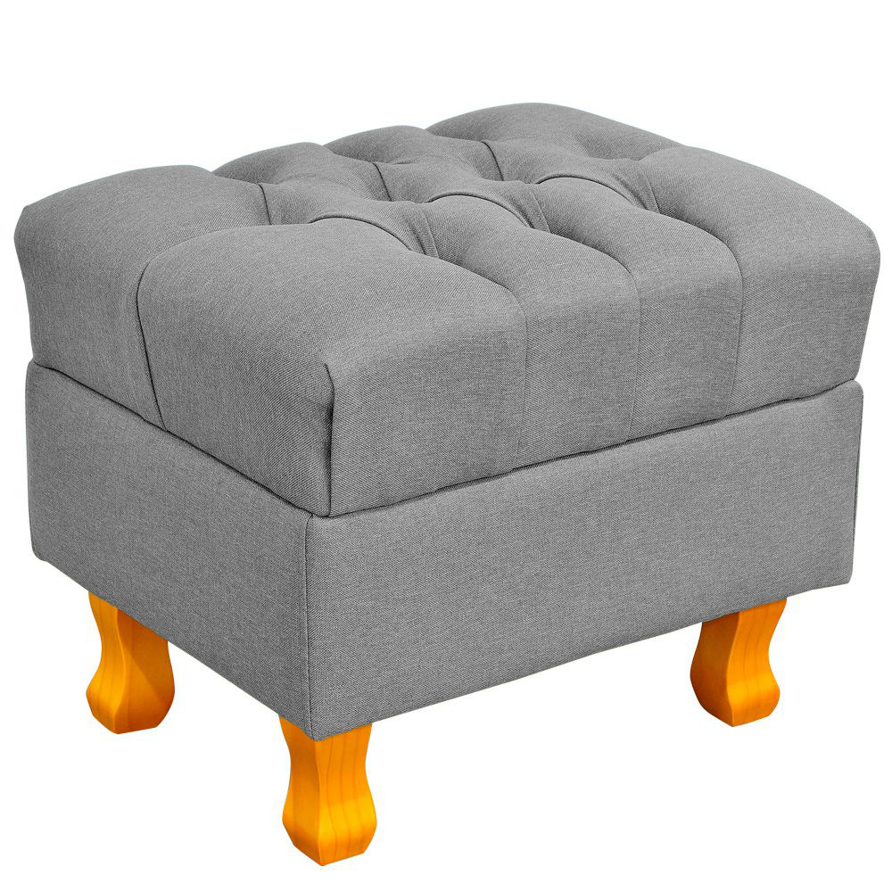 Poltrona de Amamentação Yara P02 com Puff Paris Luis Xv L02 Linho Cinza Escuro - Lyam Decor
