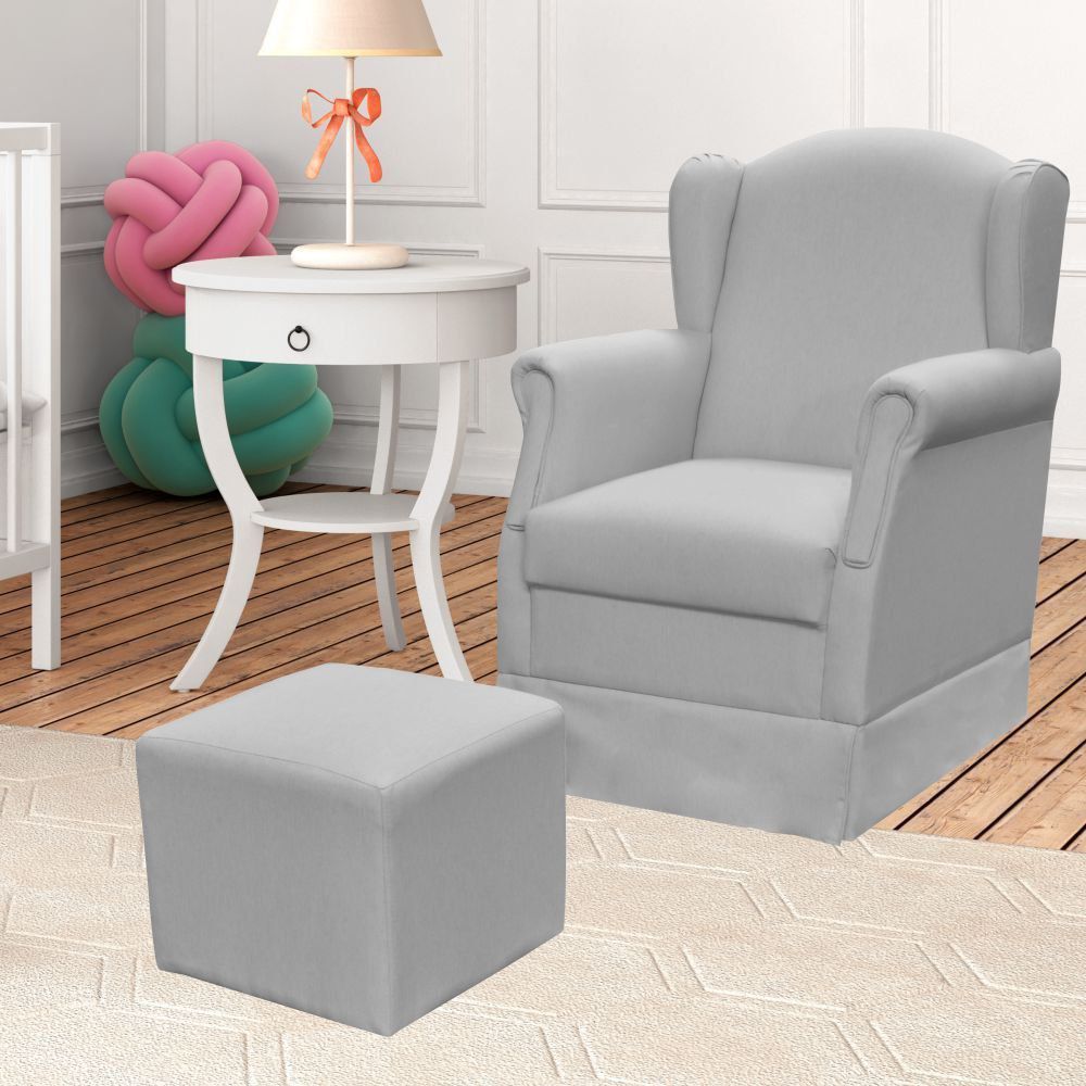 Poltrona de Amamentação com Balanço e Puff Elisa P02 Linho Cinza - Lyam Decor