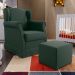 Poltrona de Amamentação com Balanço e Puff Elisa P02 Linho Verde Musgo - Lyam Decor