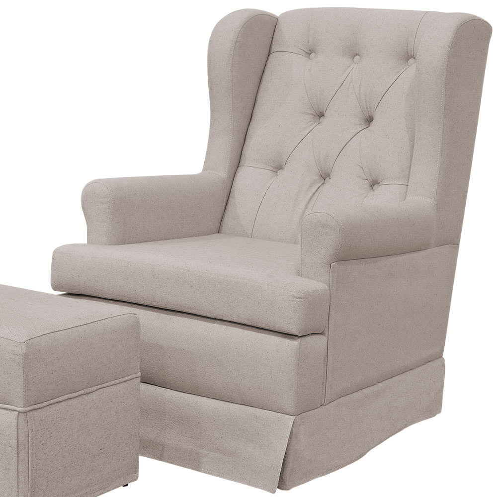 Poltrona de Amamentação com Balanço e Puff Helena P02 Capitonê Linho Bege - Lyam Decor