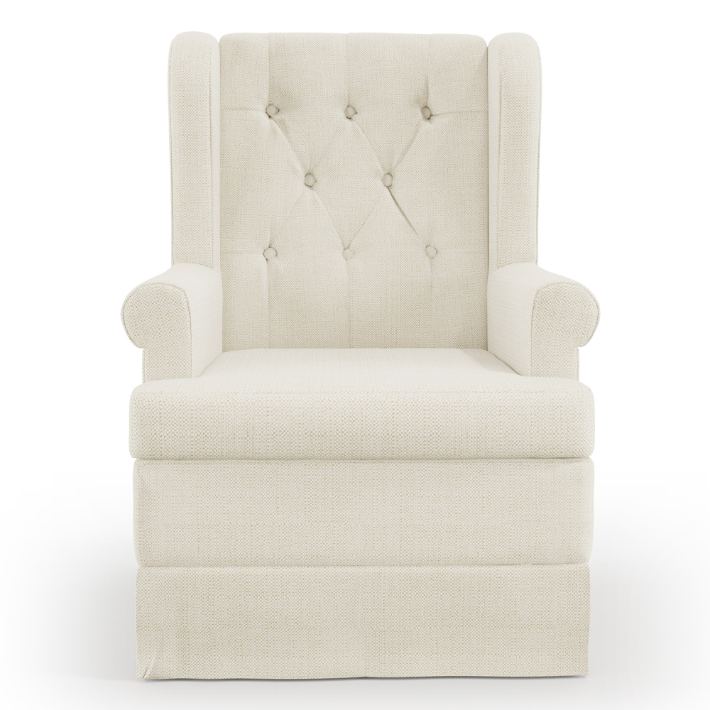 Poltrona de Amamentação com Balanço e Puff Helena P02 Capitonê Linho Champagne - Lyam Decor