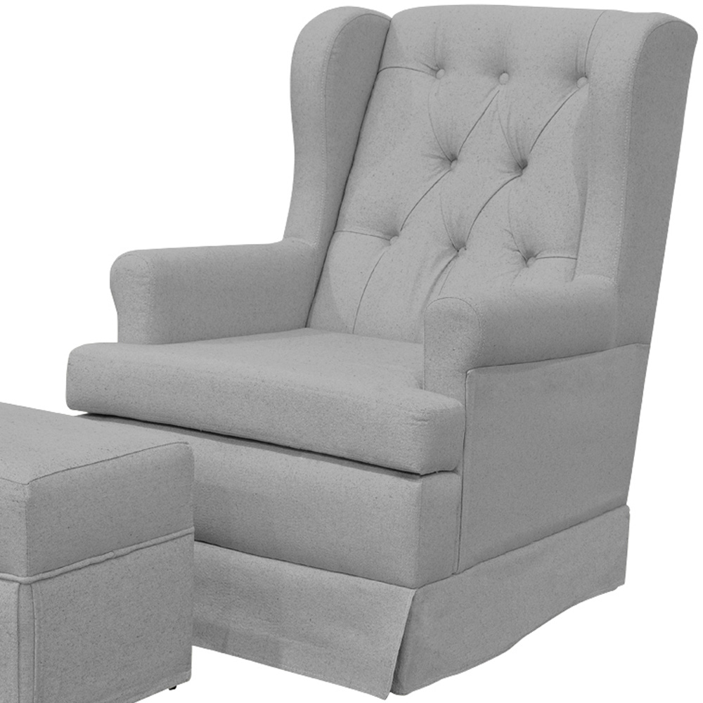Poltrona de Amamentação com Balanço e Puff Helena P02 Capitonê Linho Cinza - Lyam Decor