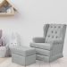 Poltrona de Amamentação com Balanço e Puff Helena P02 Capitonê Linho Cinza Escuro - Lyam Decor