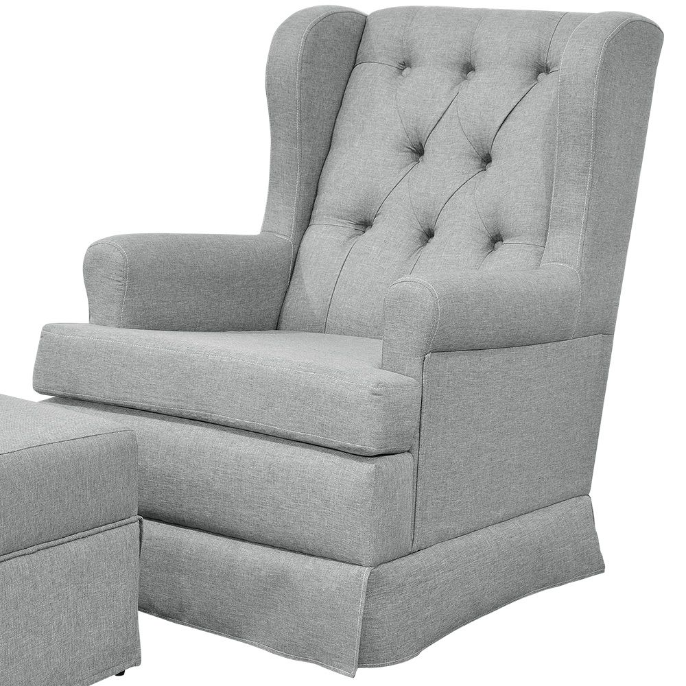 Poltrona de Amamentação com Balanço e Puff Helena P02 Capitonê Linho Cinza Escuro - Lyam Decor
