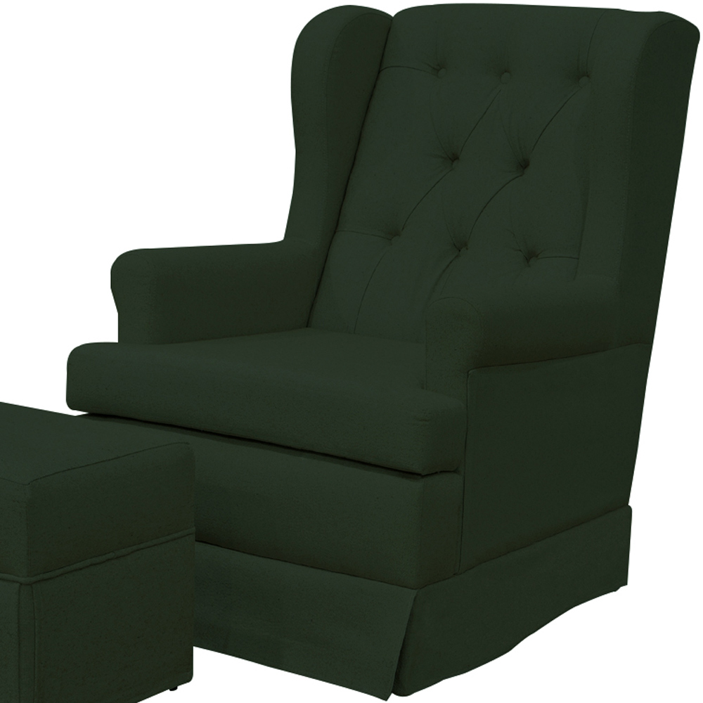 Poltrona de Amamentação com Balanço e Puff Helena P02 Capitonê Linho Verde Musgo - Lyam Decor