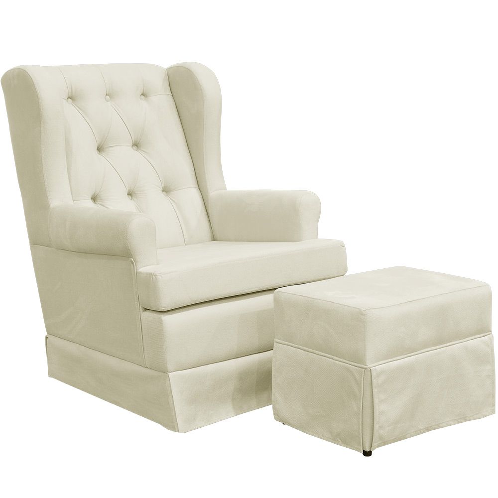 Poltrona de Amamentação com Balanço e Puff Helena P02 Capitonê Suede Bege - Lyam Decor
