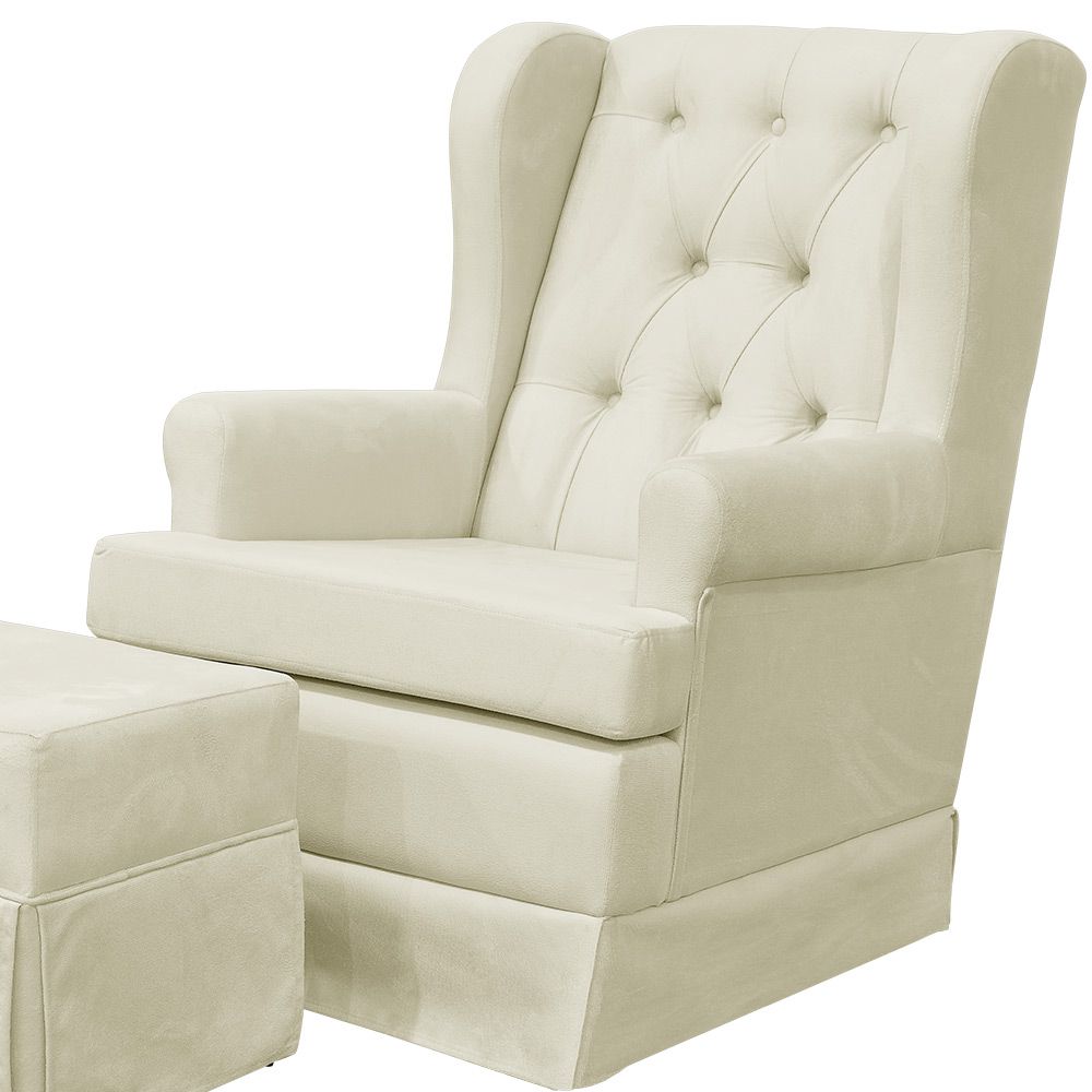 Poltrona de Amamentação com Balanço e Puff Helena P02 Capitonê Suede Bege - Lyam Decor