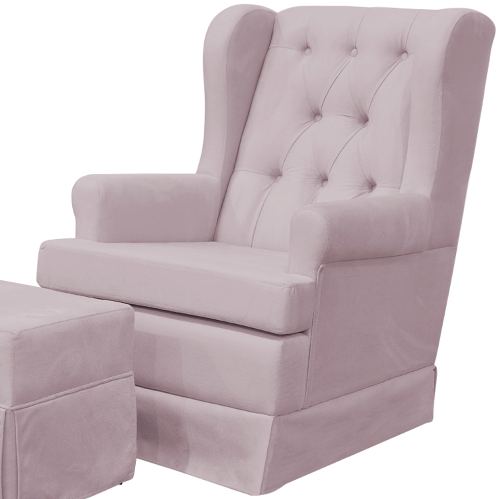 Poltrona de Amamentação com Balanço e Puff Helena P02 Capitonê Suede Rosê - Lyam Decor