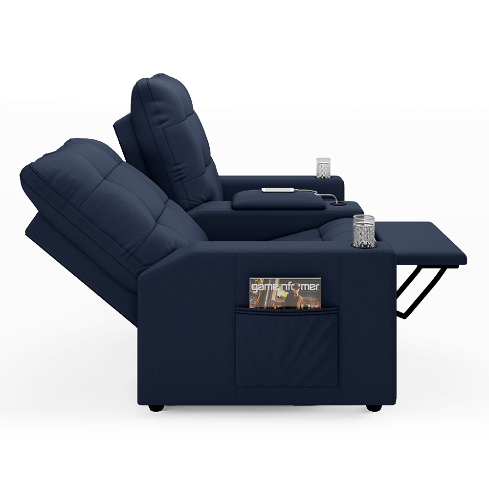 Poltrona do Papai Reclinável Cinema 2 Lugares Manual Baú USB Haifa F05 Facto Azul - Lyam Decor