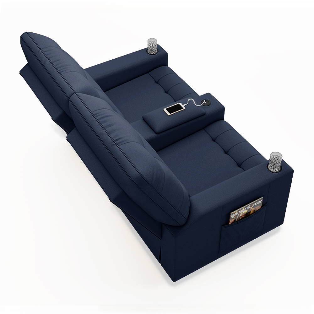 Poltrona do Papai Reclinável Cinema 2 Lugares Manual Baú USB Haifa F05 Facto Azul - Lyam Decor