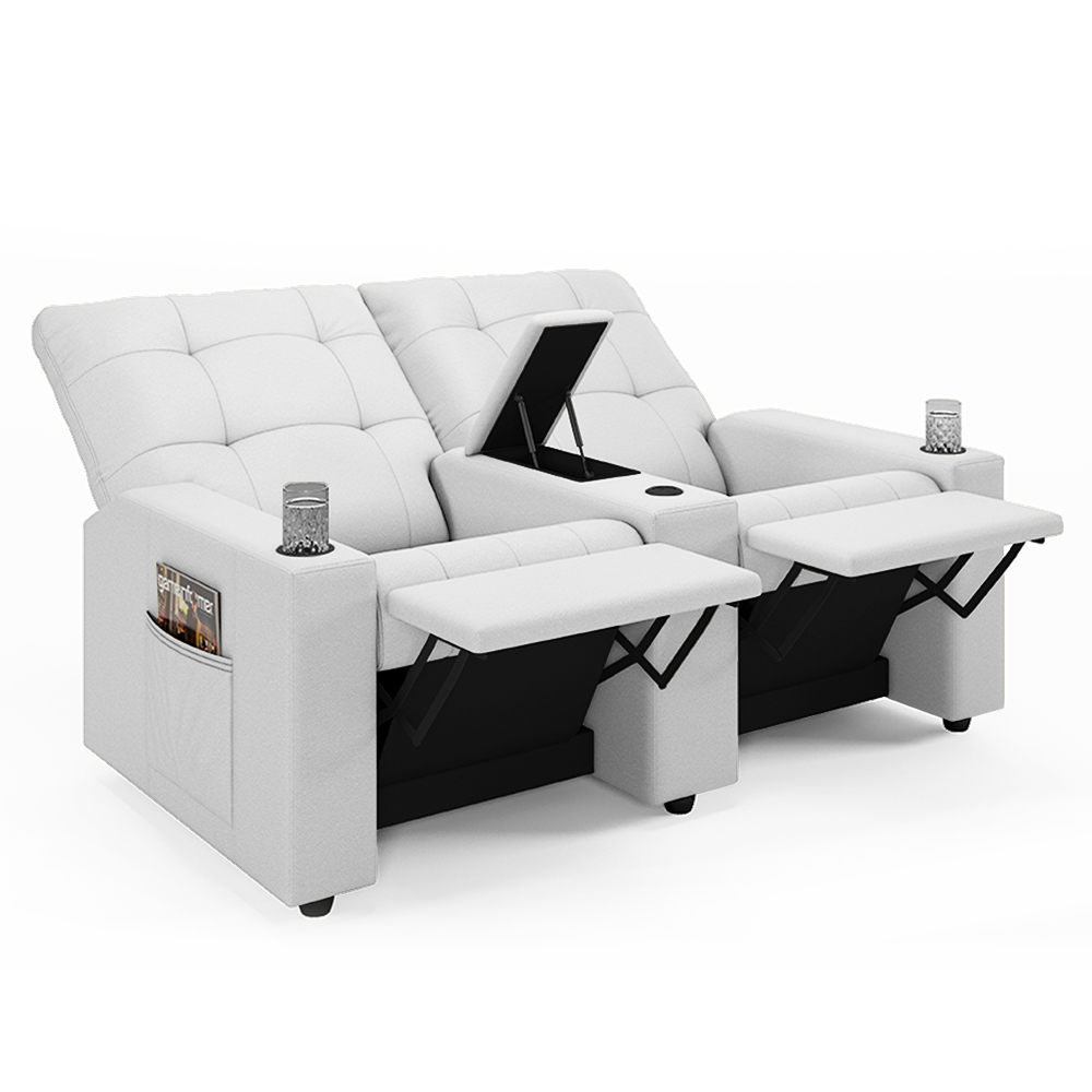 Poltrona do Papai Reclinável Cinema 2 Lugares Manual Baú USB Haifa F05 Facto Branco - Lyam Decor