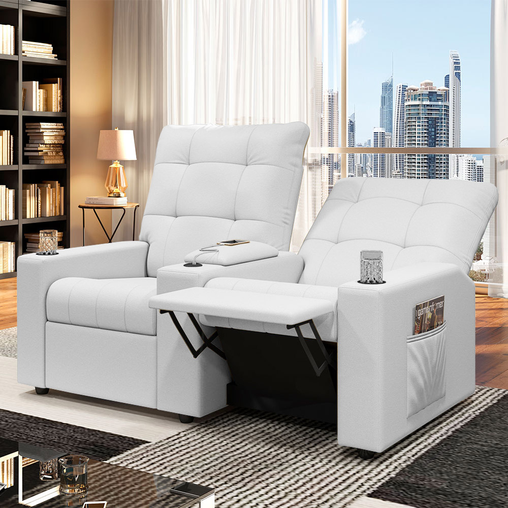 Poltrona do Papai Reclinável Cinema 2 Lugares Manual Baú USB Haifa F05 Facto Branco - Lyam Decor