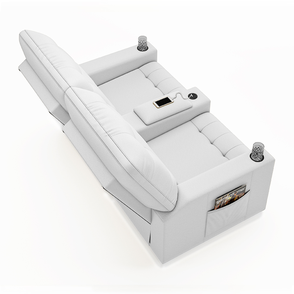 Poltrona do Papai Reclinável Cinema 2 Lugares Manual Baú USB Haifa F05 Facto Branco - Lyam Decor