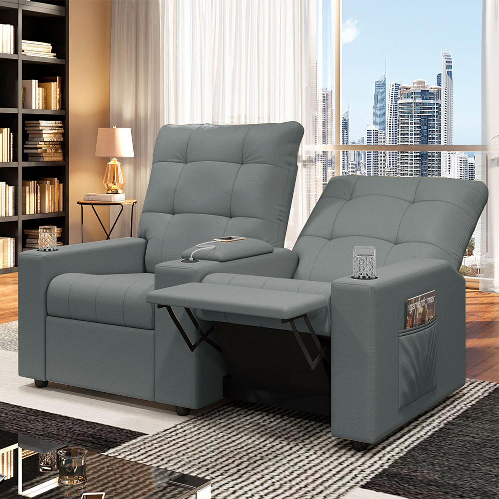 Poltrona do Papai Reclinável Cinema 2 Lugares Manual Baú USB Haifa F05 Facto Cinza - Lyam Decor
