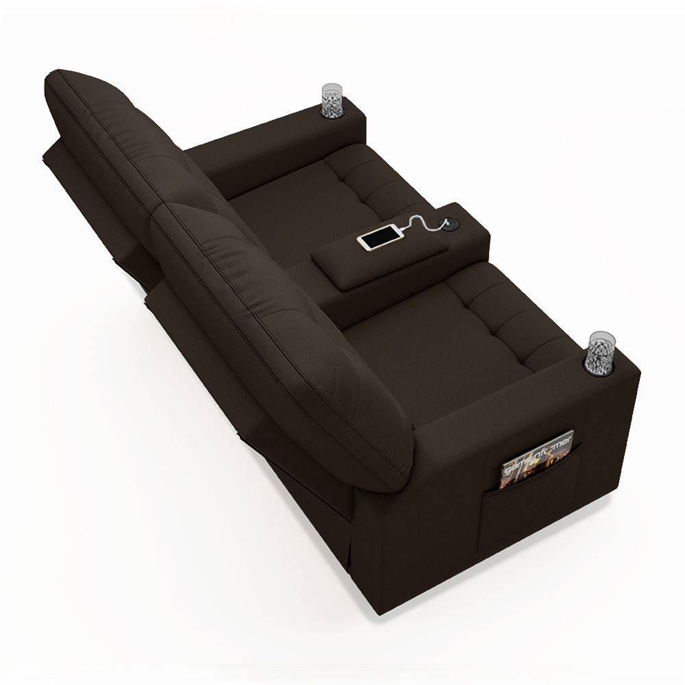 Poltrona do Papai Reclinável Cinema 2 Lugares Manual Baú USB Haifa F05 Facto Marrom - Lyam Decor