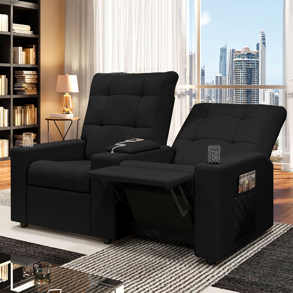 Poltrona do Papai Reclinável Cinema 2 Lugares Manual Baú USB Haifa F05 Facto Preto - Lyam Decor