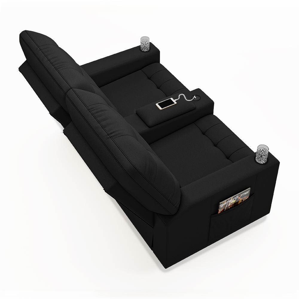 Poltrona do Papai Reclinável Cinema 2 Lugares Manual Baú USB Haifa F05 Facto Preto - Lyam Decor