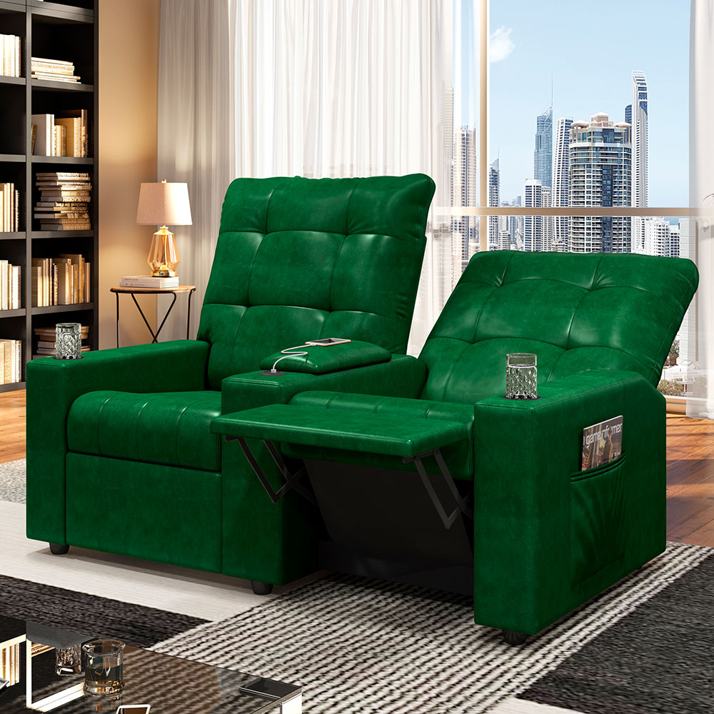 Poltrona do Papai Reclinável Cinema 2 Lugares Manual Baú USB Haifa F05 Facto Verde Musgo -Lyam Decor