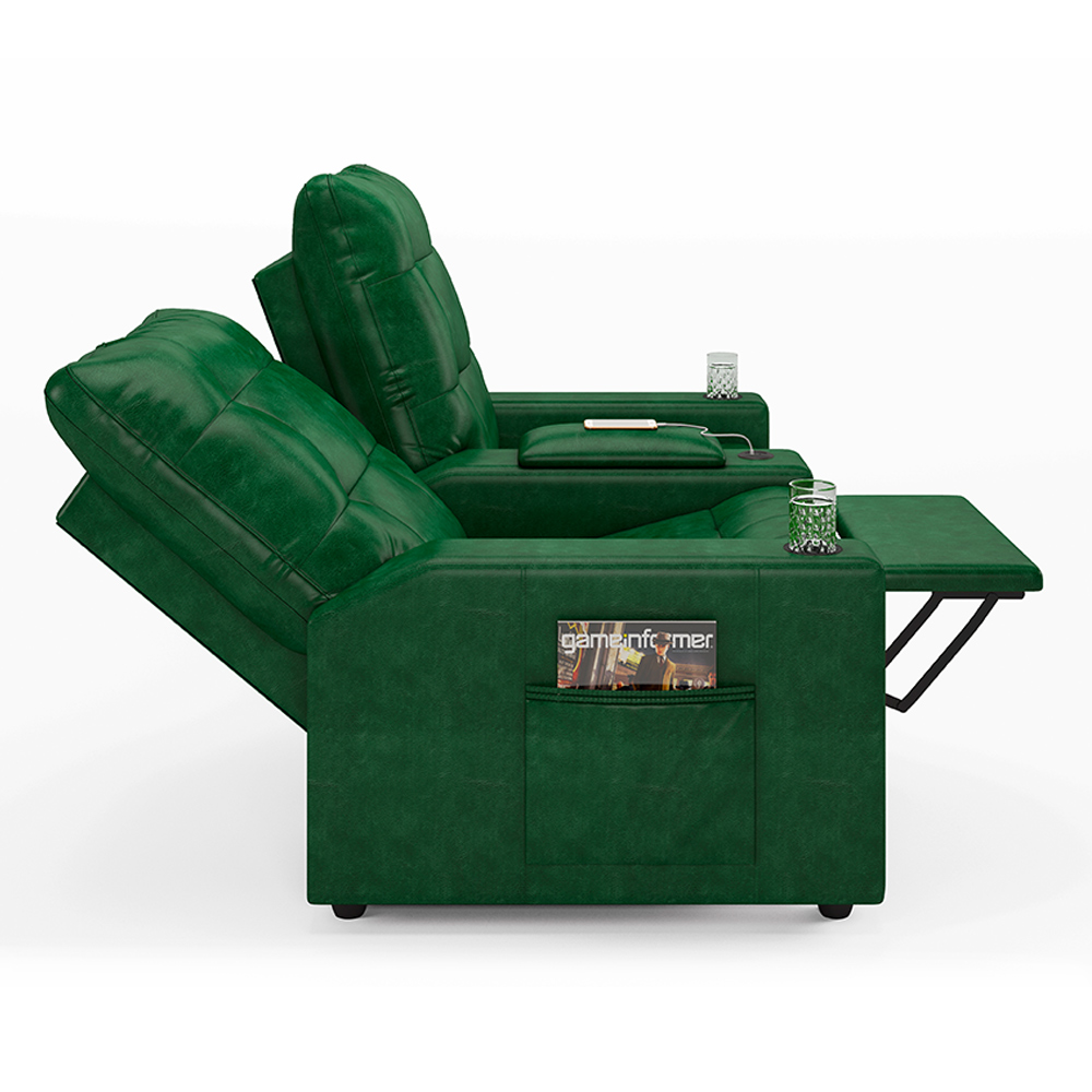 Poltrona do Papai Reclinável Cinema 2 Lugares Manual Baú USB Haifa F05 Facto Verde Musgo -Lyam Decor