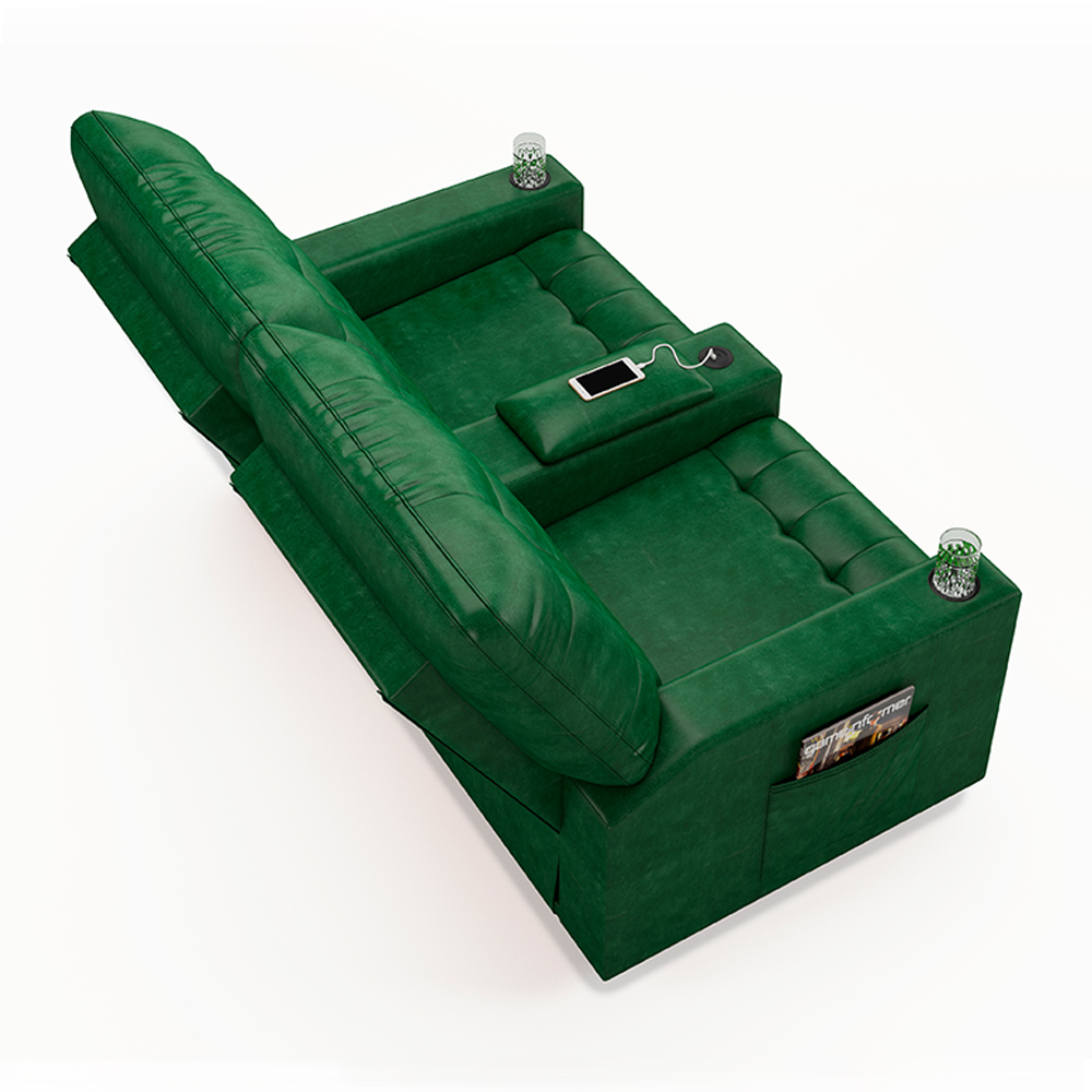 Poltrona do Papai Reclinável Cinema 2 Lugares Manual Baú USB Haifa F05 Facto Verde Musgo -Lyam Decor