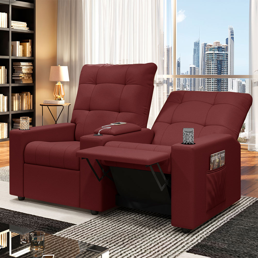 Poltrona do Papai Reclinável Cinema 2 Lugares Manual Baú USB Haifa F05 Facto Vermelho - Lyam Decor