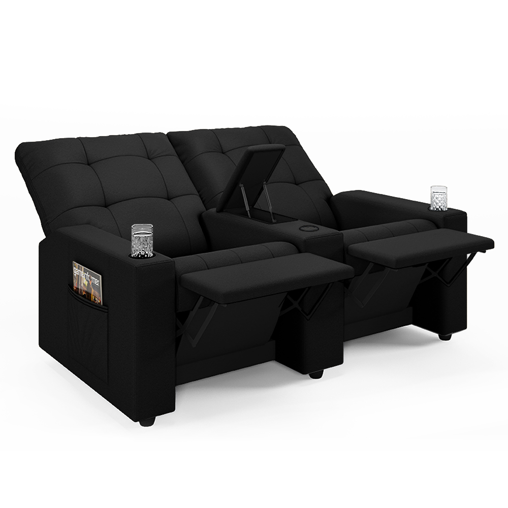 Poltrona do Papai Reclinável Cinema 2 Lugares Manual Baú USB Haifa F05 Veludo Preto - Lyam Decor
