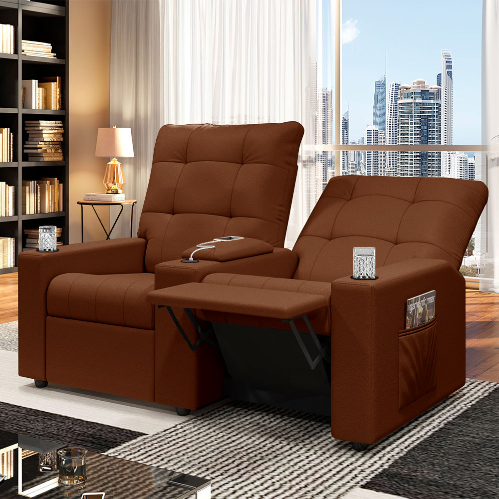 Poltrona do Papai Reclinável Cinema 2 Lugares Manual Baú USB Haifa F05 Veludo Terracota - Lyam Decor